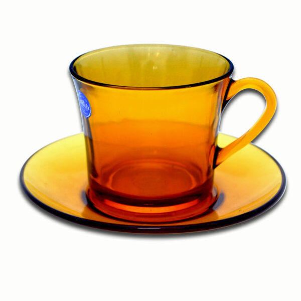 Duralex Glass Amber Cup Saucer Set / 1 Pasang